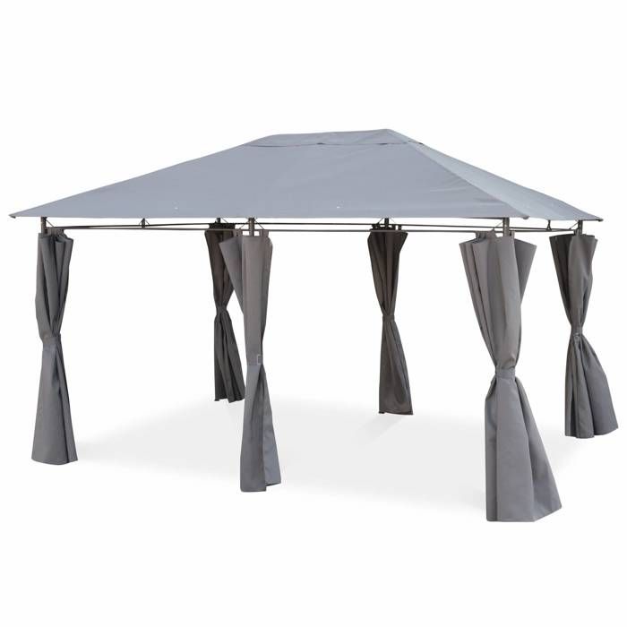 Tonnelle 3 x 4 m - Divio - Toile grise - Pergola avec rideaux, tente de jardin, barnum, chapiteau, réception