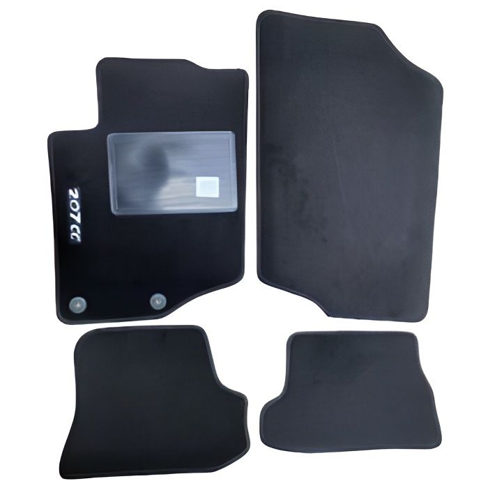 Kit 4 Tapis de sol Auto pour PEUGEOT 207 CC de 2007 à 2015, avec sigle 207cc, avec CLIPS, Neuf.