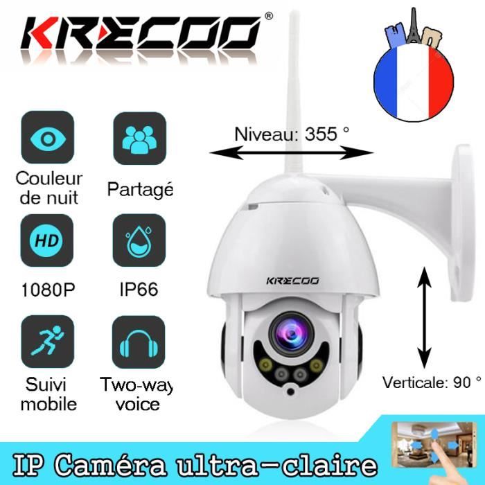 KRECOO®Intelligente Caméra IP 1080P Exterieur Étanche WiFi intérieur Sécurité HD Support TF 128G Détection de IR Vision Nocturne