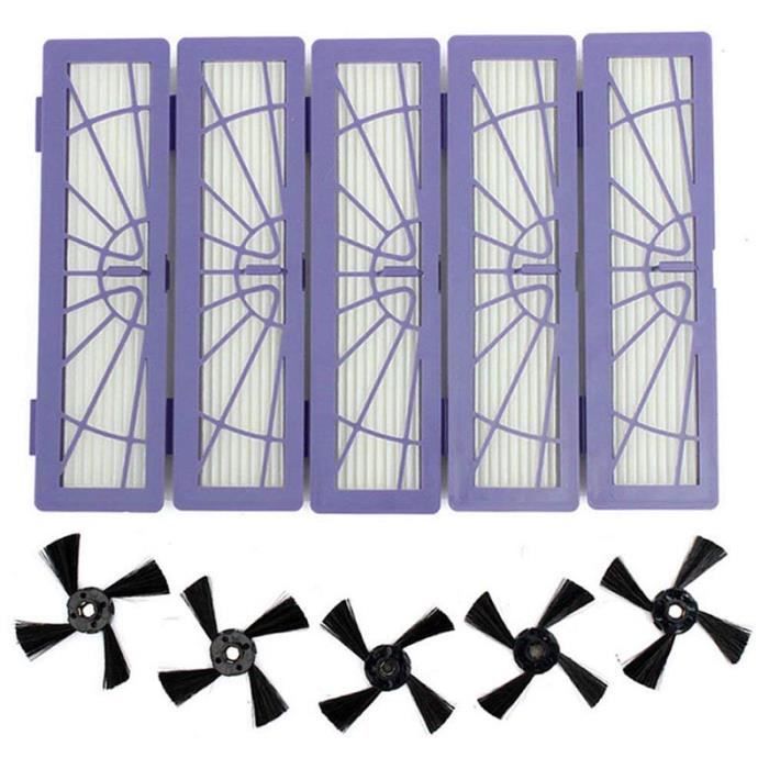 5 Brosses latérales et 5 Kit d'accessoires de remplacement de filtre à haute performance pour Neato Botvac Connecté Série D