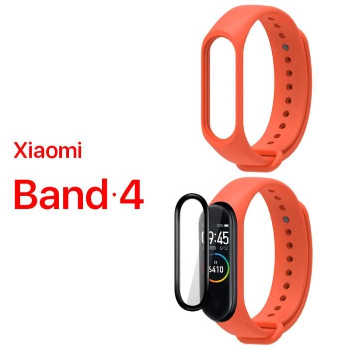 1 pack bracelet dragonne (Orange) pour Xiaomi Band 4 Mi band + 1 pack gratuit de film protecteur d'écran (noir)