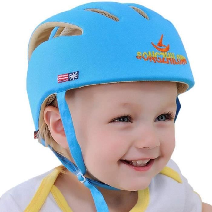 bébé casque de protectionpour enfant,Chapeau infantile Tête de protection Chapeau de coton bleu