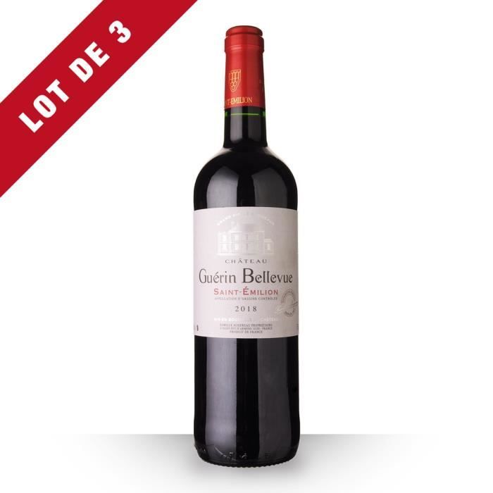 Lot de 3 - Château Guérin Bellevue 2018 AOC Saint-Emilion - 3x75cl - Vin Rouge