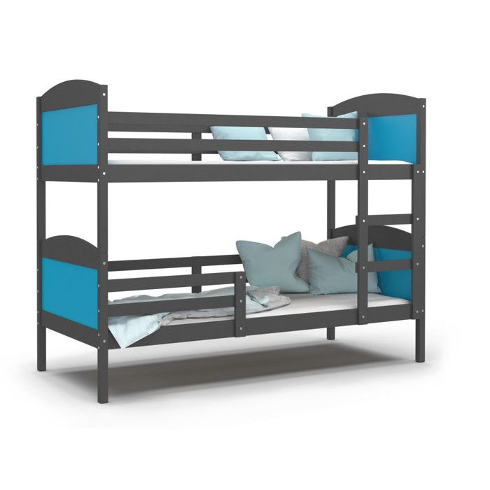 LIT SUPERPOSE MATI 90x190 GRIS BLEU Livré avec sommier.