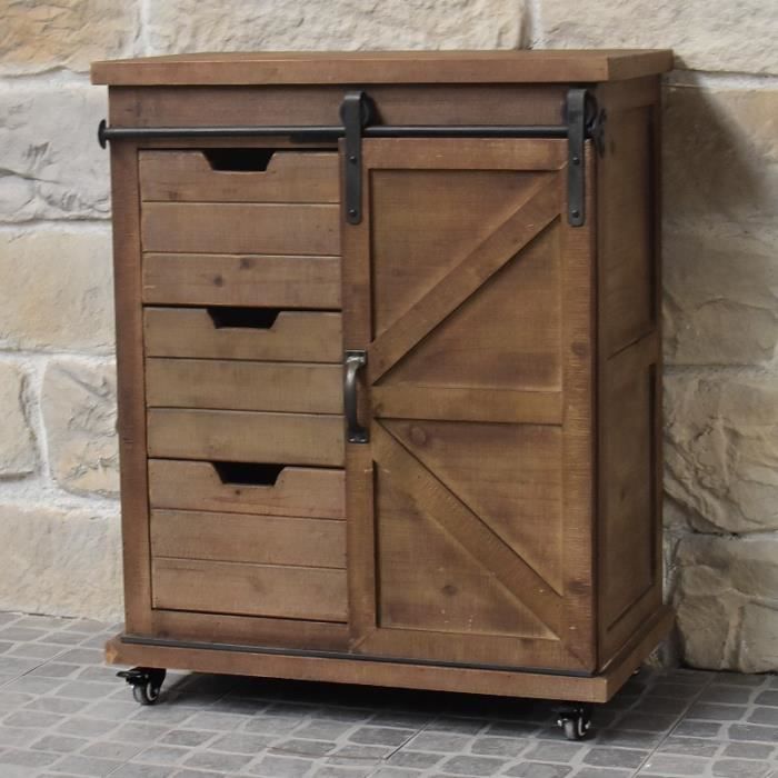 Meuble Semainier Bahut Commode Industriel Campagne Bois et Fer 84 cm