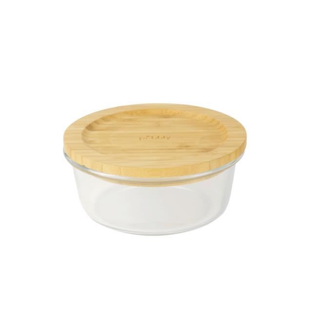 Boîte ronde en verre avec couvercle en bambou