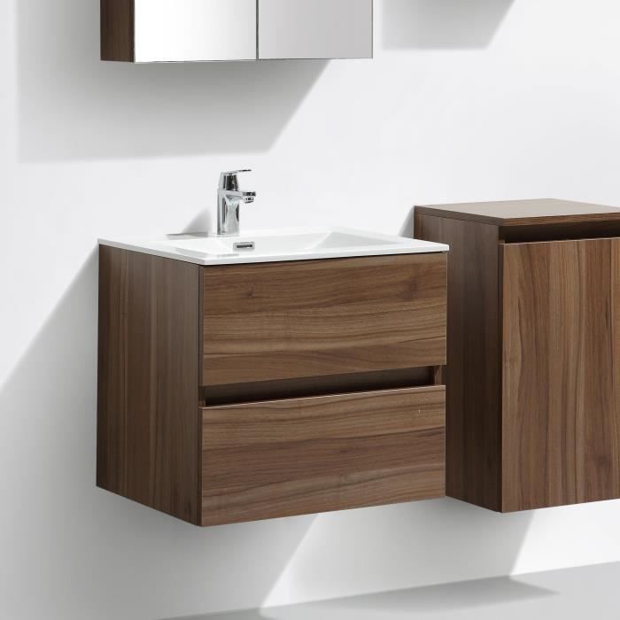 Meuble salle de bain design simple vasque SIENA largeur 60 cm noyer Marron