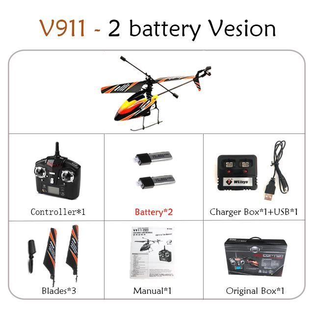 Drone,Original WLtoys V911 V911s amélioré 2.4G 4CH 6 Aixs simple propulseur télécommande RC hélicoptère quadrirotor - Type V911-2B