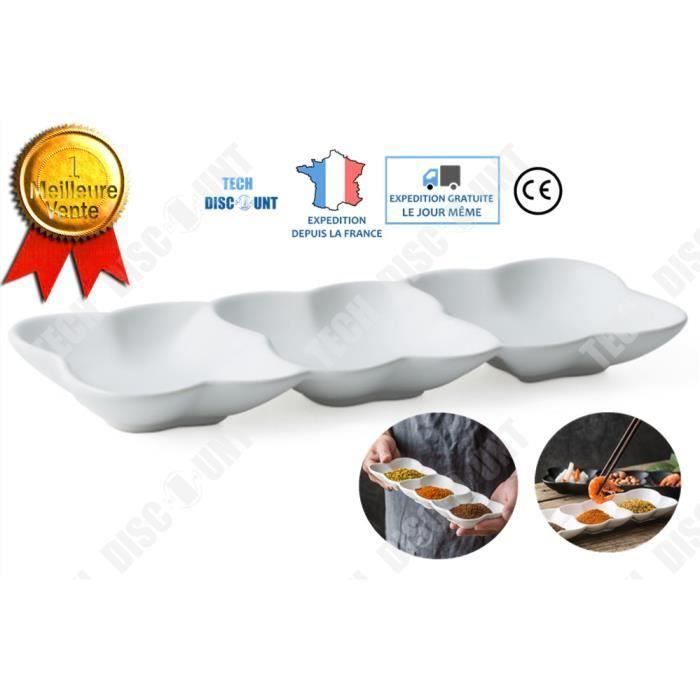 TD plat apéritif 3 compartiments design original ceramique vaisselle plateau de service blanc decoration presentoir dinatoire bol