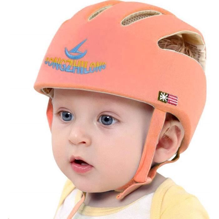 Bébé casque de protection, Chapeau infantile Tête de protection Chapeau de coton pour enfant, réglable casque de sécurité, Orange