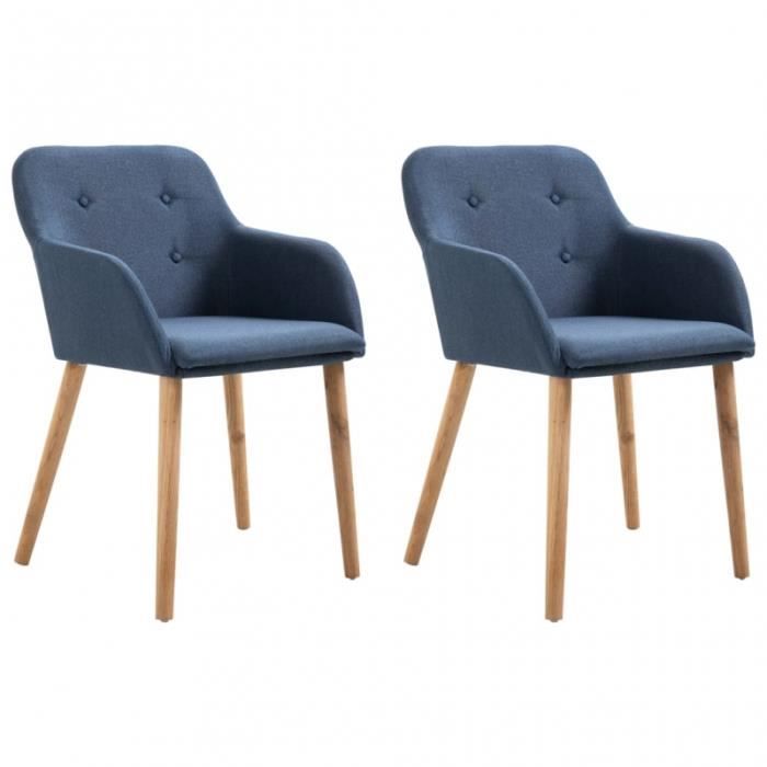 2x Chaises Bleu Tissu et chêne massif - CS2489301