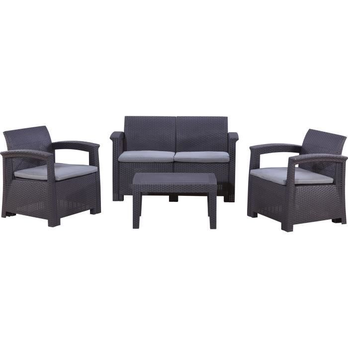 Salon de Jardin Chillvert Capri en Résine Imitation Rotin Gris Anthracite