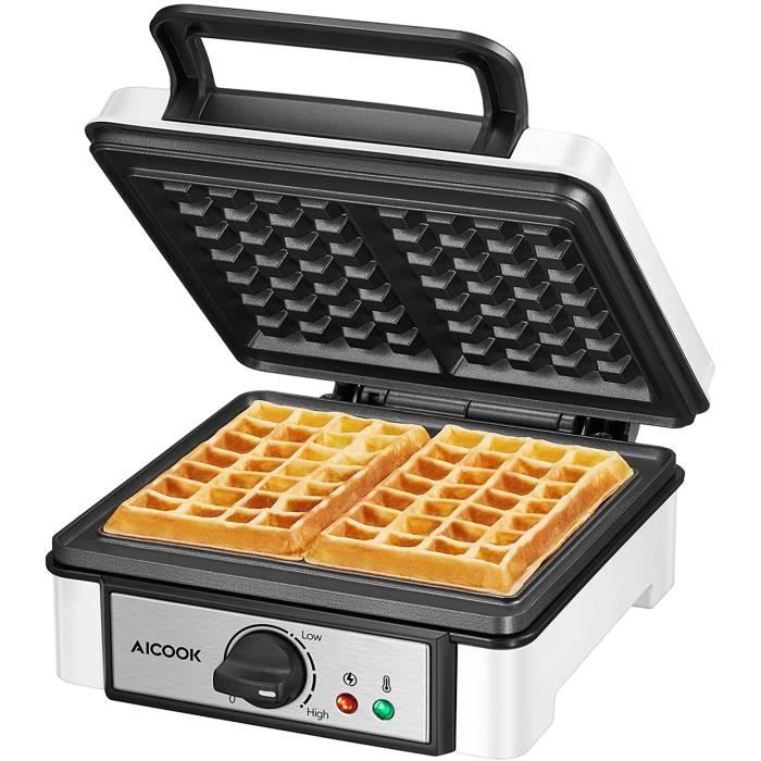 Gaufrier belge 1200W, Aicook Gaufrier à 2 Tranches De Gaufre Avec Le Contrôle De Température, Plastique Phénolique D’anti-Brûlure, A
