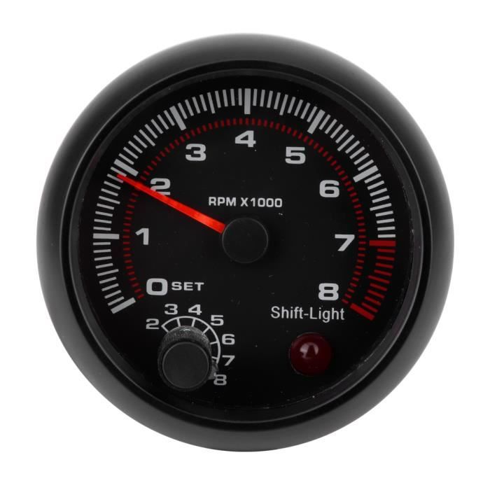 AYNEFY tachymètre noir 3.75in noir tachymètre de voiture de course 0-8000 tr / min 12V compteur de jauge automobile universel