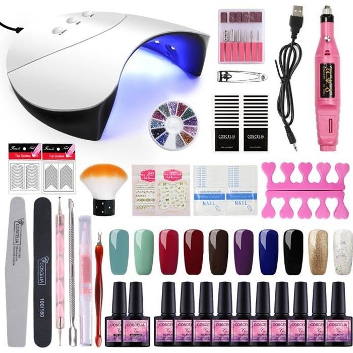 Coscelia Kit 36W UV/LED Lampe 10 pc Vernis Gel Semi Permanent à Ongle Ponceuse Stylo Electrique Machine Outils Accessoires Nail Art