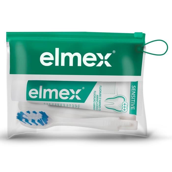 ELMEX Kit de voyage Sensitive Dents Sensibles - Brosse à dents souple & Dentifrice mini 12 ml