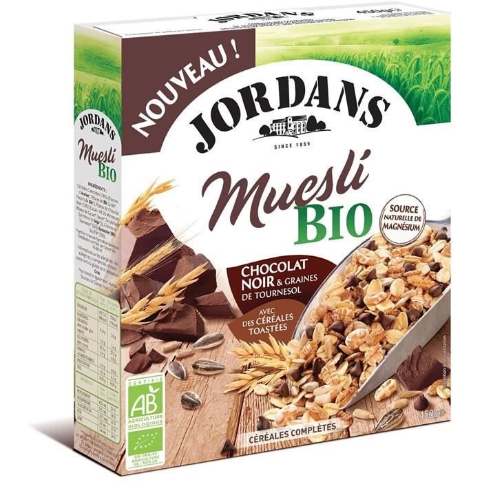 LOT DE 3 - JORDANS : Muesli chocolat noir bio et graines 450 g