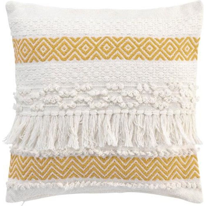 Coussin 40x40 cm déhoussable 100% coton à frange Zya Jaune