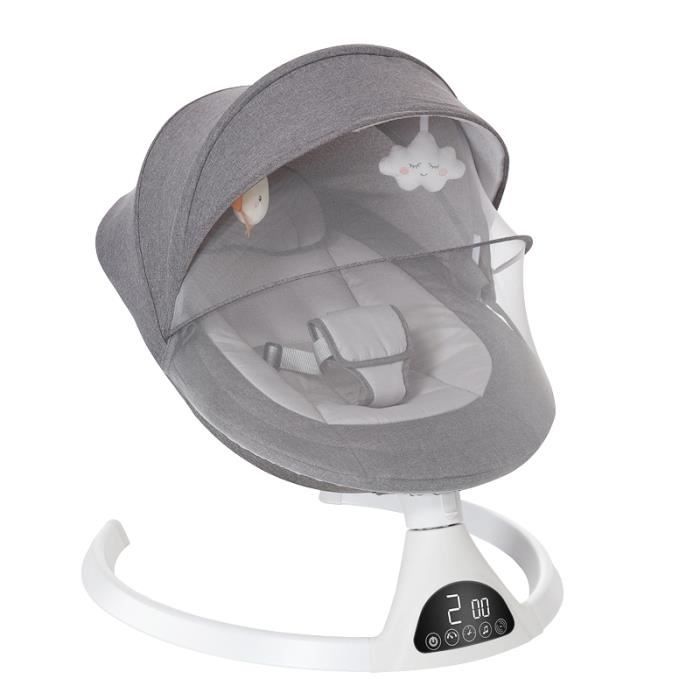 LEXLIFE Balancelle bébé électrique avec écran LCD et télécommande, Transat bébé 5 gammes d'oscillation - Gris