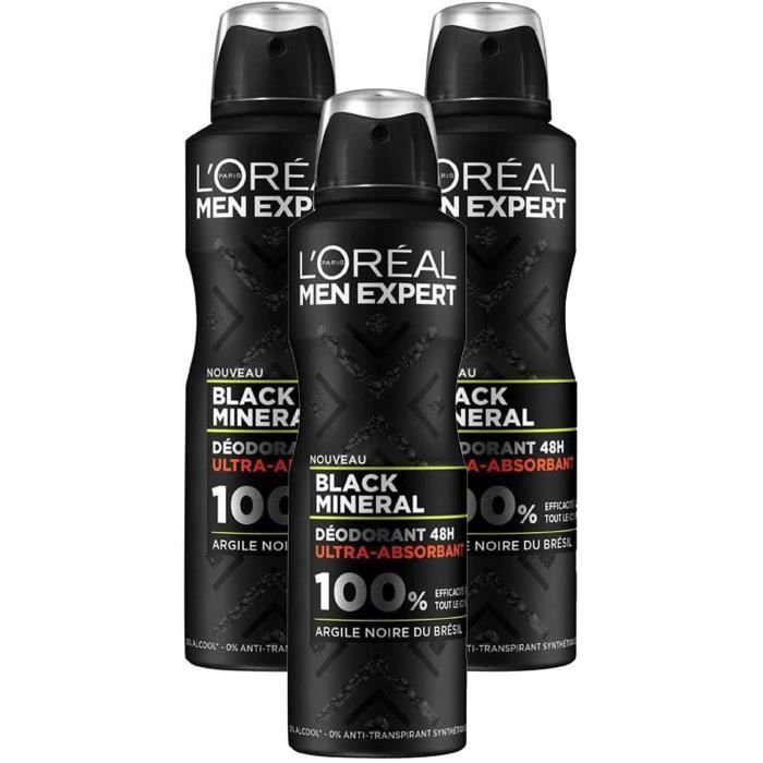 L'Oréal Paris - Men Expert - Déodorant Homme Action 48h - Black Mineral - Lot de 3