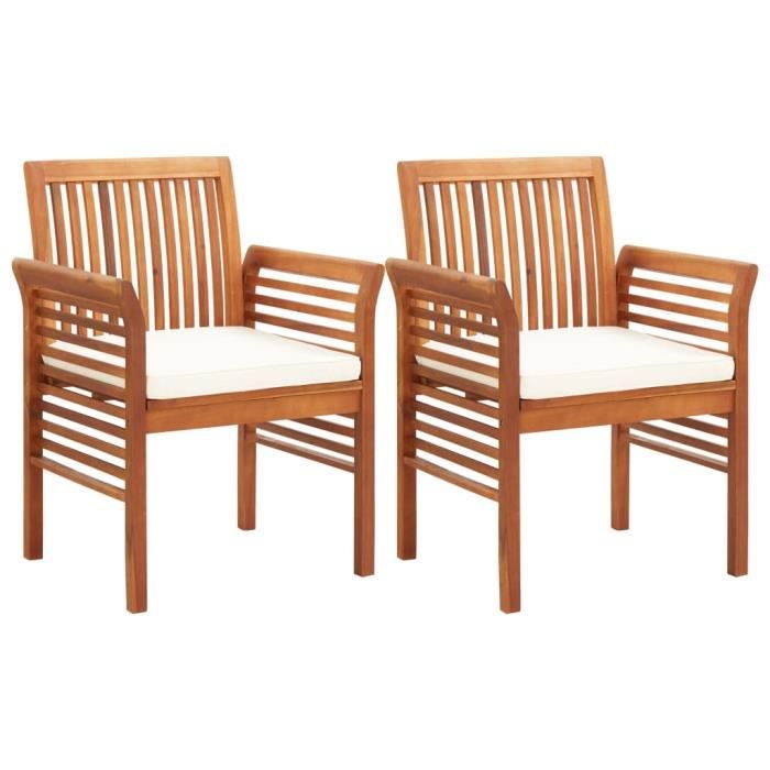 Lot de 2 Chaises à dîner de jardin et coussins - Fauteuil Jardin - Bois d'acacia massif