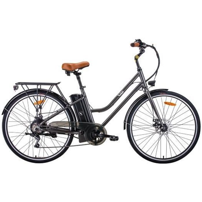 Vélo électrique 28'' - Velair - Shimano 7 Vitesses - Freins à disques - Autonomie 50 km - Cadre aluminium - Gris