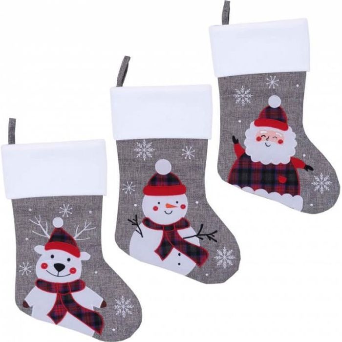Botte grise de Noël style jute de 46cm et fourrure blanche (x1) REF/NBDU201