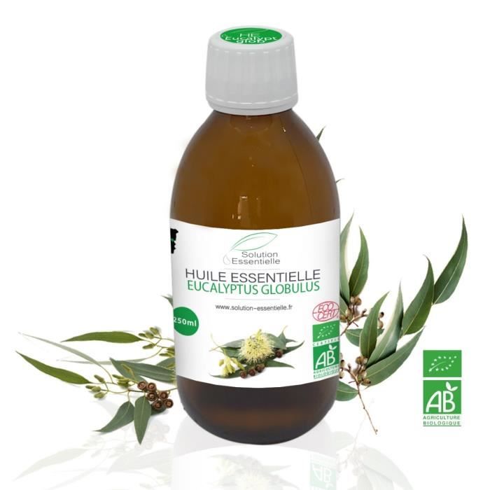 Huile Essentielle BIO d'Eucalyptus globulus 250ml. Huile Chémotypée ABLabel, Ecocert Bio 100% Pure et Naturelle ENTREPRISE FRANCAISE