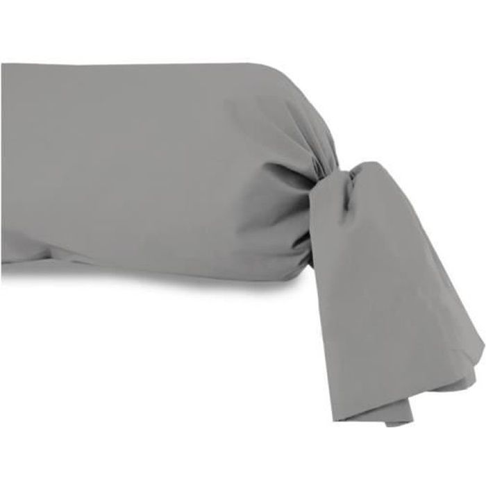 Taie de traversin en coton uni gris