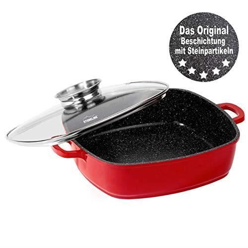 STONELINE® Poêle carrée 24 x 24 cm, avec Couvercle Protection de l'arôme en Verre, Induction, Rubis 13476
