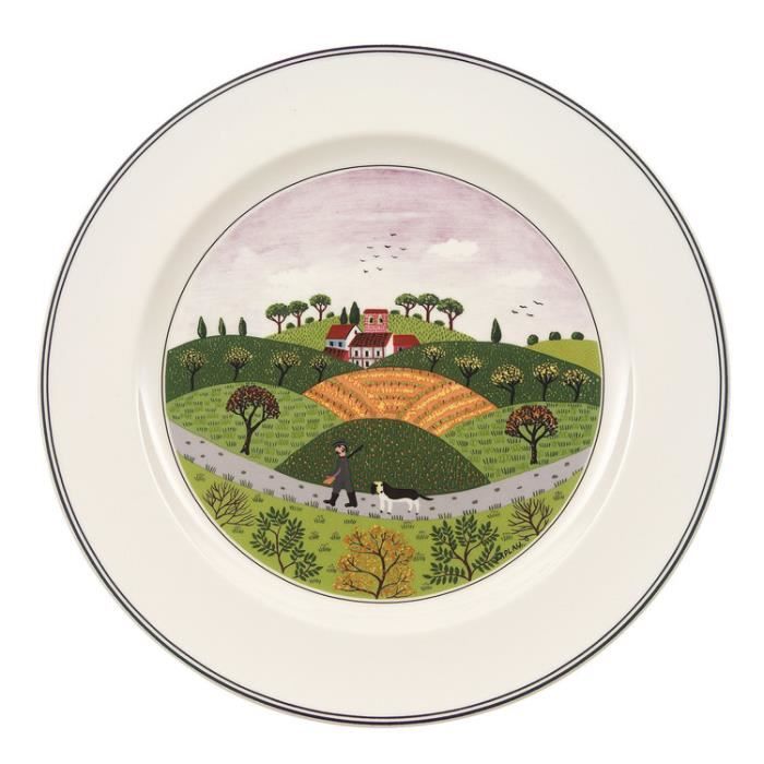 Assiette plate en porcelaine ronde D.27cm DESIGN NAIF - Chasseur