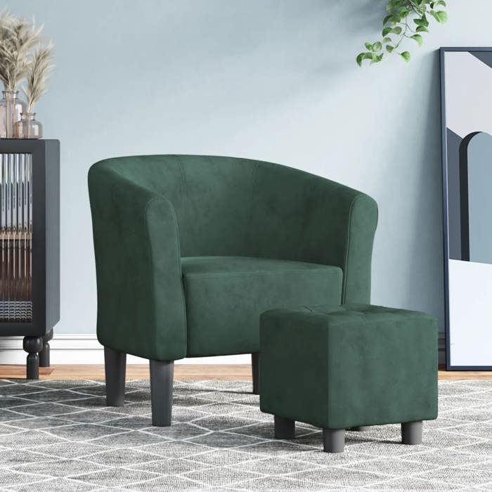 chic fauteuil salon moderne fauteuil cabriolet avec repose-pied vert foncé velours design6626