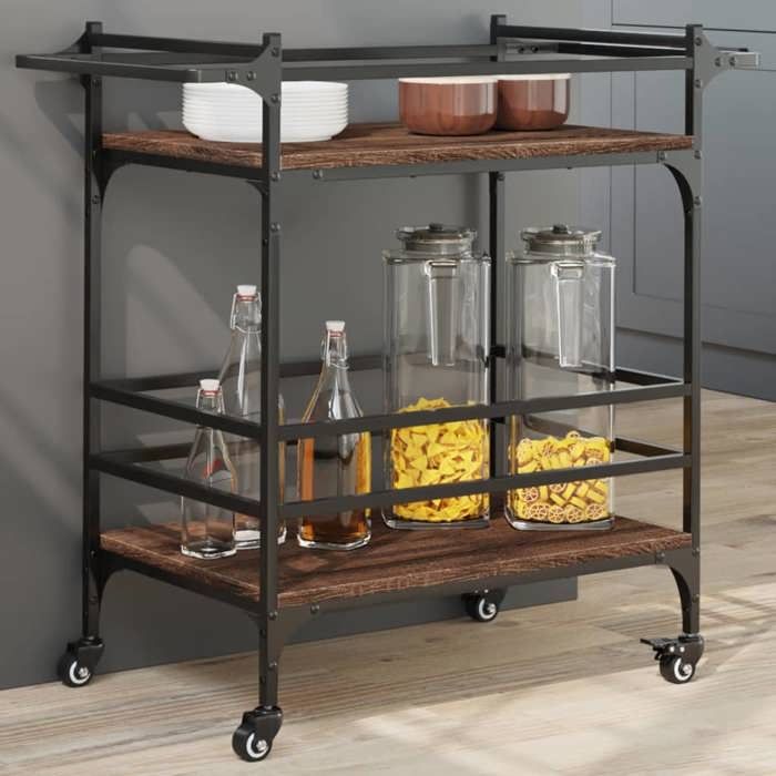 vidaXL Chariot de Cuisine Étagère avec Roues Chariot de Service Meuble de Rangement Salon Salle de Bain Intérieur Chêne 842365