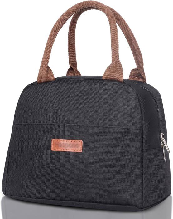 Sac Repas Isotherme 6,5 L - Velours Côtelé Marron Clair Avec Motif Ours - Poches Principale Et Avant - Pour école, Bureau, Pique-nique - 10
