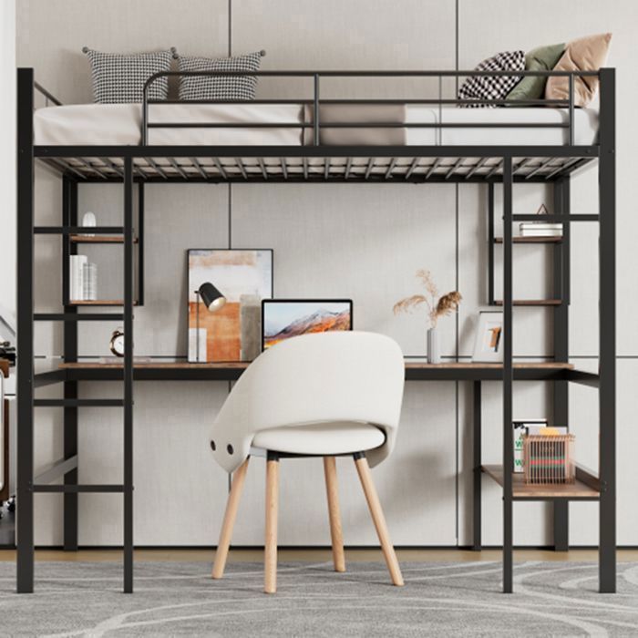Lit mezzanine 90x200cm avec bureau lit mezzanine avec quatre petites étagères et une grande bibliothèque noir