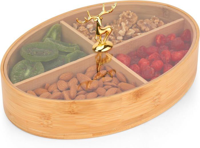 Bois Bois Boîte de rangement ronde en bois avec 4 compartiments et