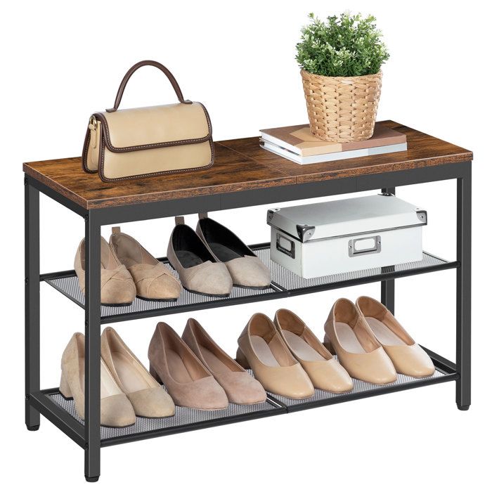 Banc à chaussures HOOBRO Étagère de rangement à 2 niveaux Organisateur à chaussures 75 x 285 x 485 cm style industriel