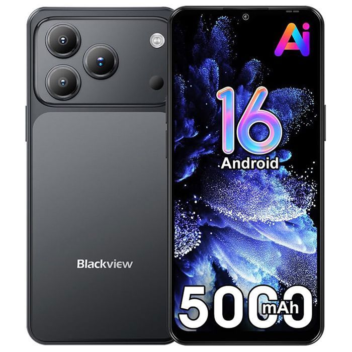 Smartphone Blackview WAVE 7CAndroid 16 Téléphone Portable6.56 16Go(4+12)+64Go32MP+13MP5000mAh4G Dual SIMWiFi 5GFace ID-Noir