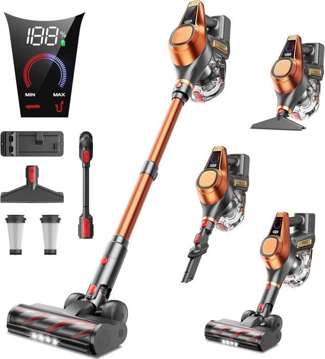 Aspirateur Balai Sans Fil ZCAISH 550W - 45Kpa Aspiration - 60min Autonomie - écran LED Intelligent