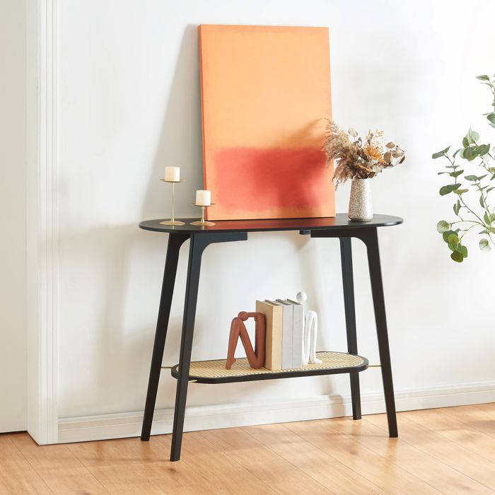 Table console Taivalkoski bambou 100 x 35 x 80 cm noir effet rotin