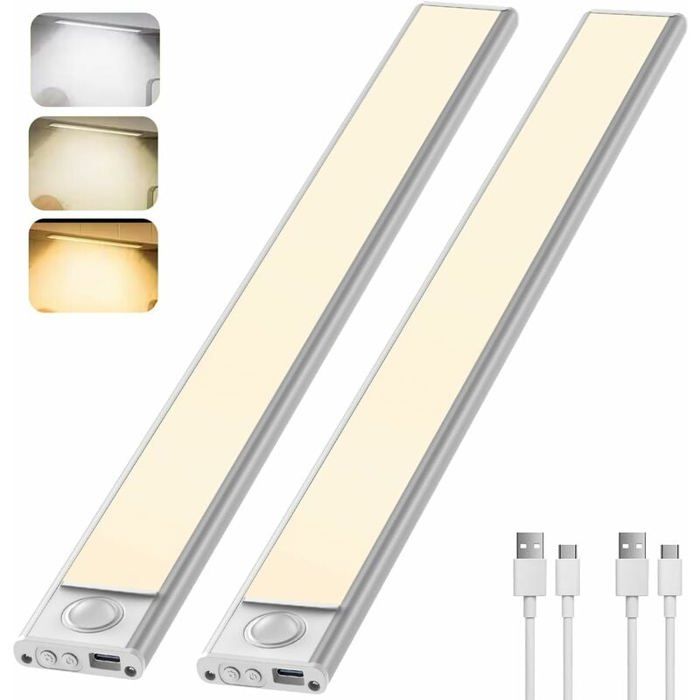 Lampe de placard LED - PZCC - 30 cm - Détecteur de mouvement - Rechargeable USB - 6000K 3 modes