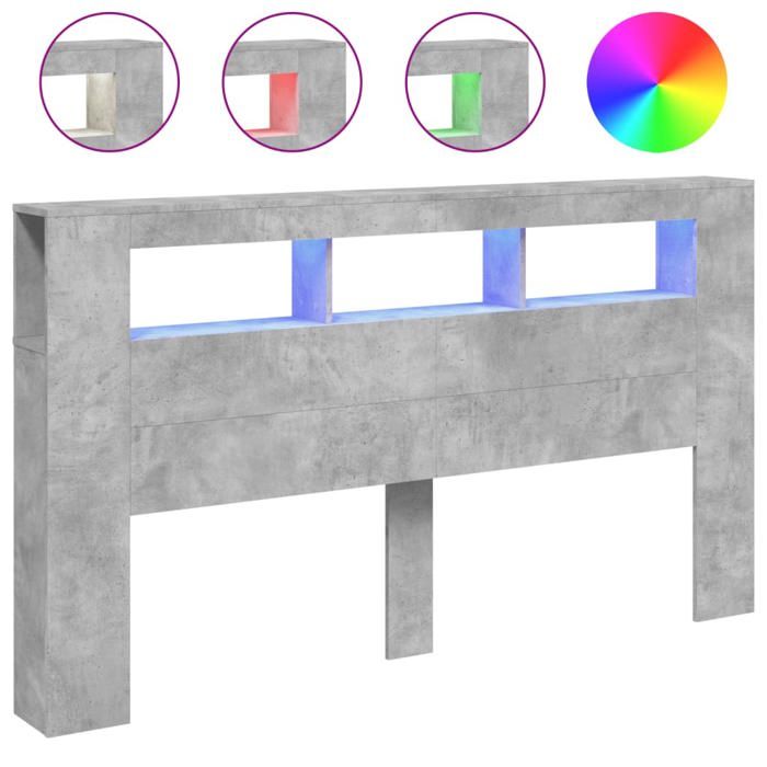 SALE 2025Tête de Cadre de Lit MOOD - Tête de lit à LED - Gris béton - 180x18 5x103 5cm - bois dingénierie Chill666884