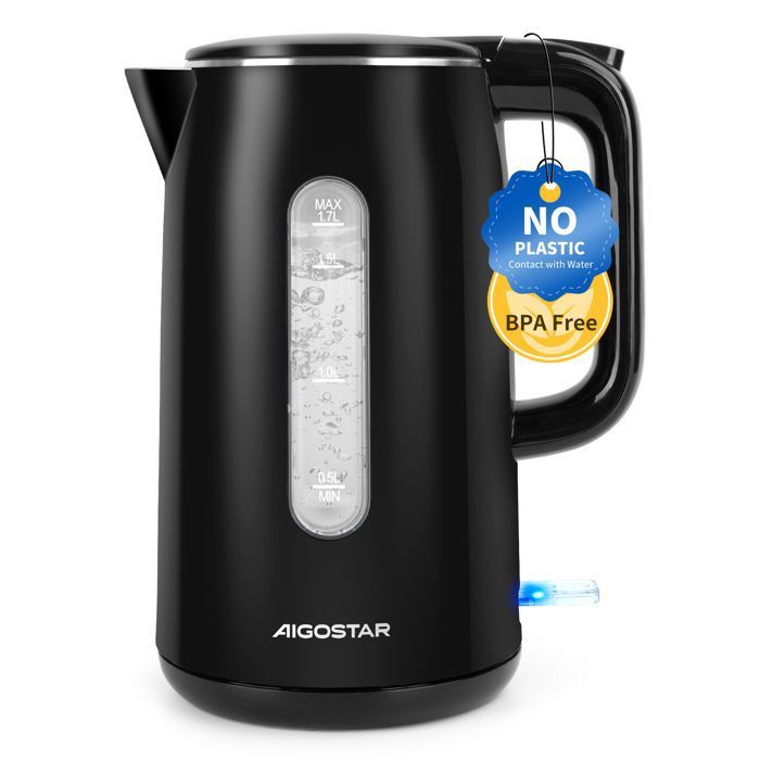Aigostar Lydian - Bouilloire Electrique Inox 17 L 2200W Double Paroi Bouilloires électriques Avec Indicateur de Niveau deau Ebu