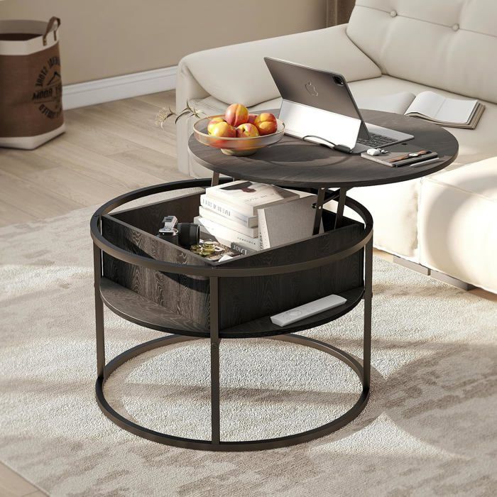 Table Basse Relevable Ronde HOJINLINERO Table basse ronde, table basse à plateau relevable, tables ...
