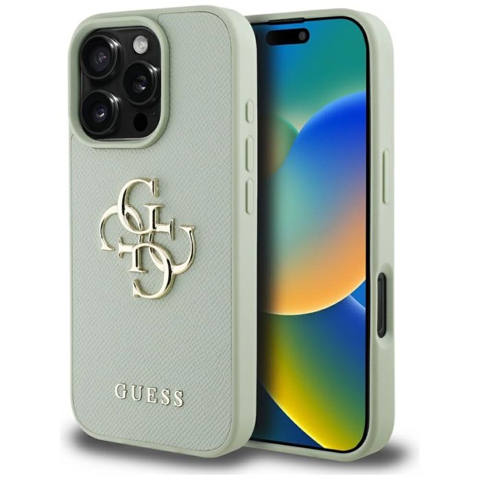 Coque pour iPhone 16 Pro Max Guess grainé grand Logo 4G petit Logo classique