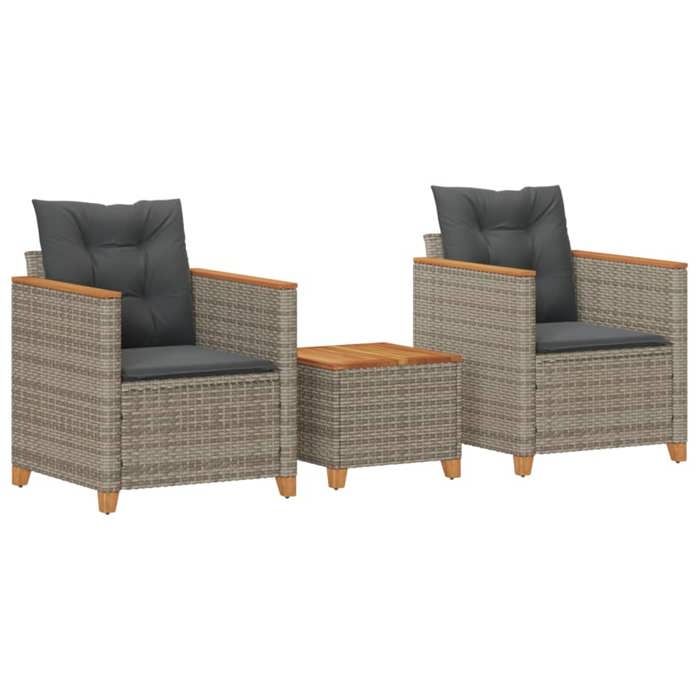 Bonne qualité Salon dextérieur Ensemble de bistro 3 pcs 2 chaises de jardin avec table et coussins résine tressée