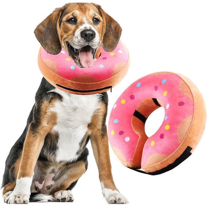 Collier Collerette Gonflable pour Chien Collerette Chien Gonflable avec Velcro Réglable adapté à La Récupération Postopératoire(L)
