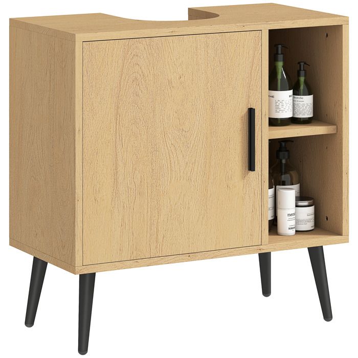 Meuble sous lavabo salle de bain - HOMCOM - porte à fermeture progressive et étagère réglable - 60 x 30 x 595 cm - chêne