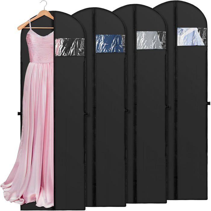 Lot de 4 Housse vêtements à suspendre 60x180cm - Anti-poussière imperméable avec zip pour manteau costume robe longue