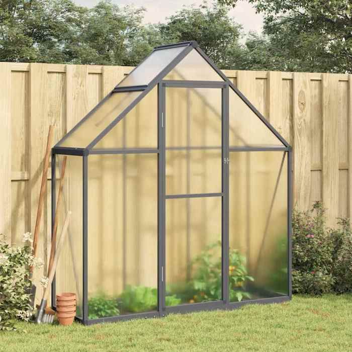 BONNIE® Serre de jardin - Panneaux en polycarbonate - avec cadre de base anthracite 169x58x195 cm aluminium - Ventilation réglable